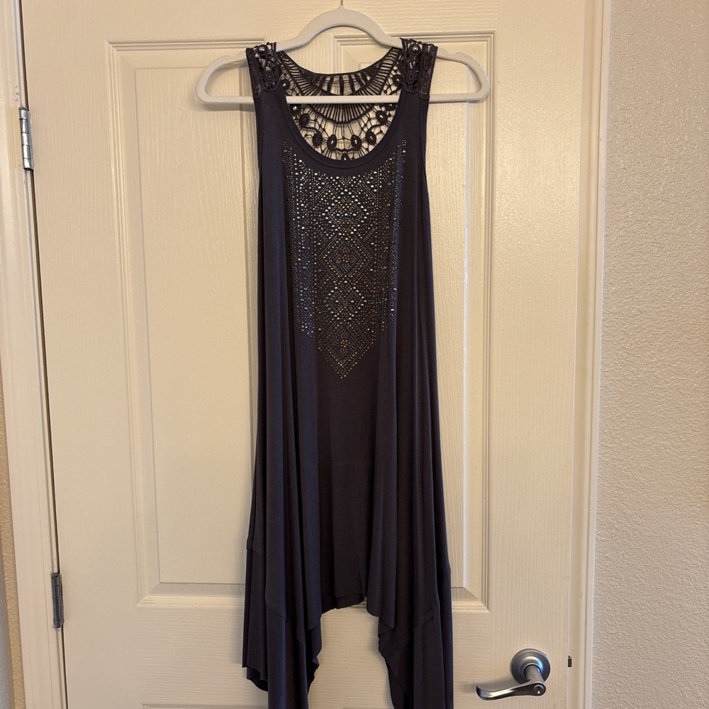 Gray Asymmetrical Sleeveless Sundress with Crew Neck